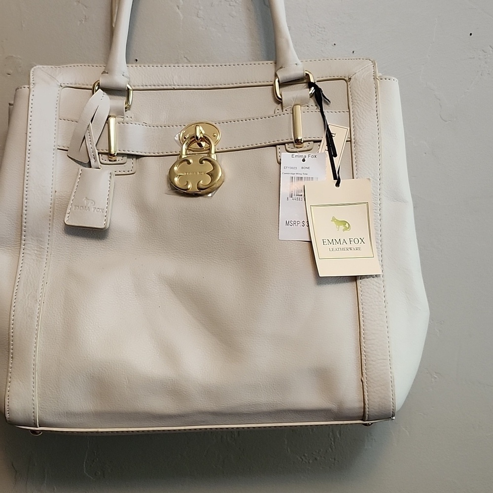 Emma Fox NWT leather Bone Chambridge Wing Tote shoulder bag